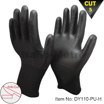 NMSAFETY 13 gauge black pu working cut gloves resistant level 5
